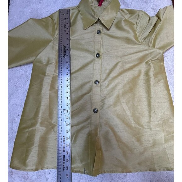 IC Collection Womens Mustard Yellow 3/4 Sleeve Button Down Blouse Top Medium New - Picture 9 of 9